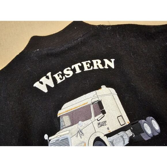 Western Express Driver Jacket Embroidered Varsity Men's L Vantage Wool/Leather - Picture 3 of 16